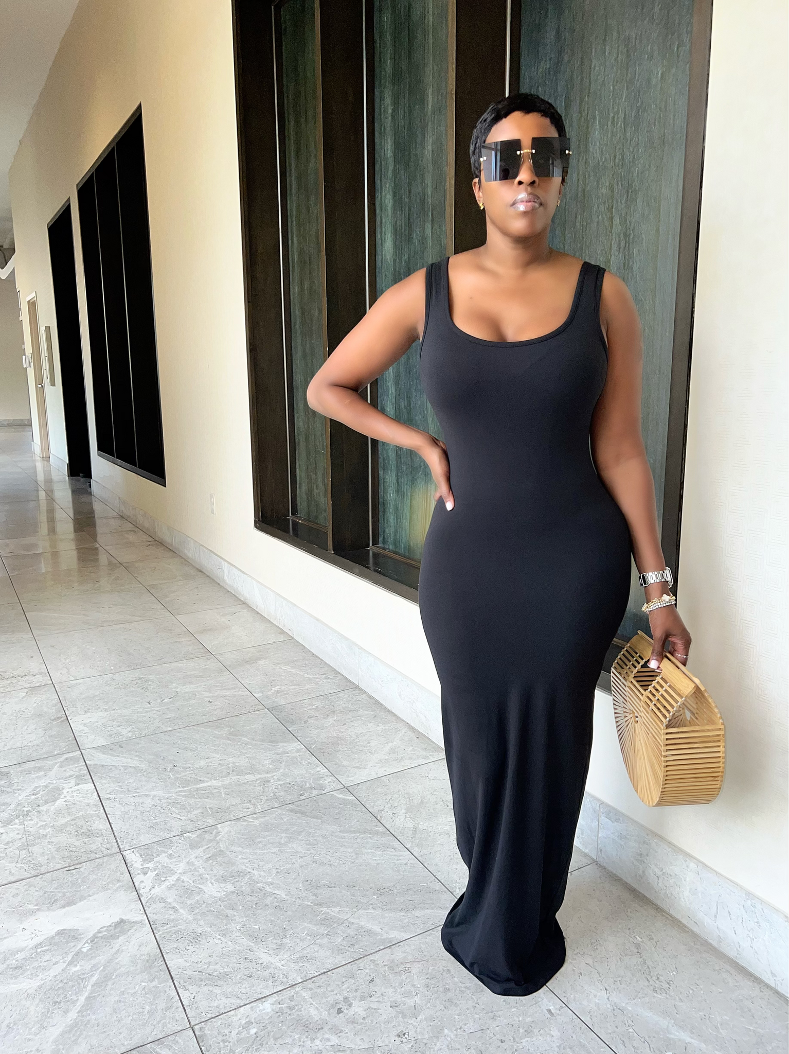 rae maxi dress Rae Mesh Cut Out Bandage Maxi Dress - Black